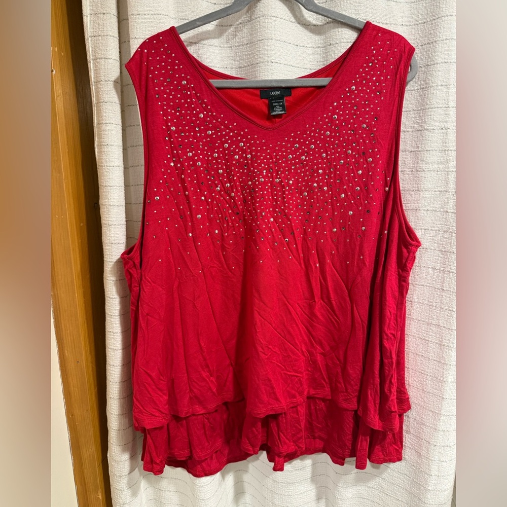 Leebe Vibrant Red Sleeveless Top with Sparkle Accents